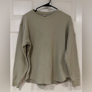 Green M Uniqlo Flawed Pullover Waffle Knit Long Sleeve Fall Winter Shirt